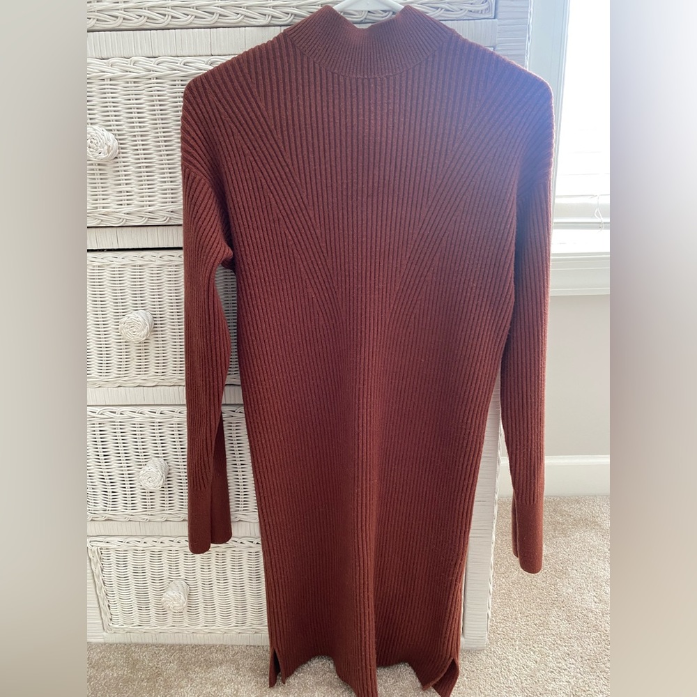 Abercrombie & Fitch Ribbed Long-Sleeve Sweater Dress - Rust Brown